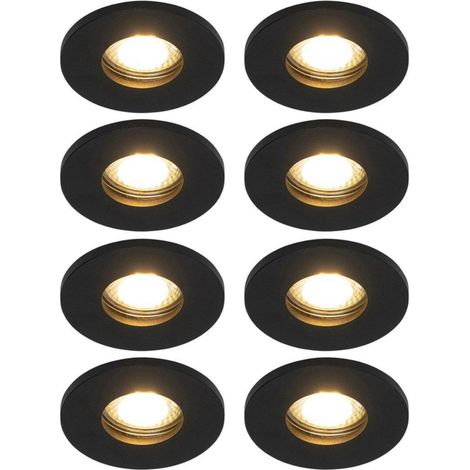 QAZQA Shed Spot encastrable - set de 8 - 8,5x8,5cm - IP54 - rond - noir mat (1/5)