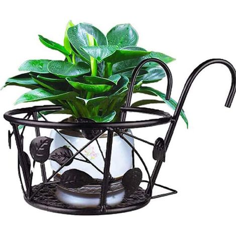 Support suspendu en fer pour jardinières, pots de fleurs et autres plantes, idéal pour une clôture de patio, balcon ou porche. (1/3)