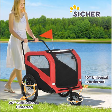 Poussette et remorque vélo multifonction pour chiens grands jusqu'à 30 kg, tissu Oxford rouge (1/5)