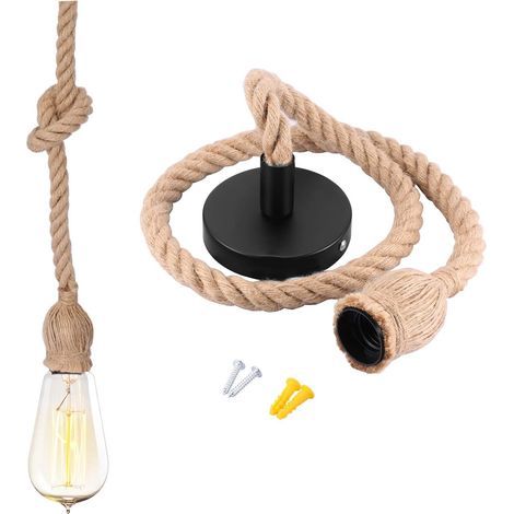 Lustre Corde, Suspension Corde, E27 Lampe Suspension Corde(100Cm), Pour Salle à Manger Restaurant Bar Café, Ne Comprennent Pas Les Ampoules- (1/2)