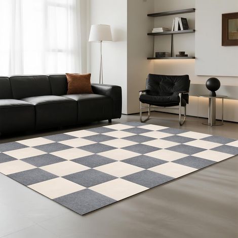 JSSEVN - Set of 20 modular and washable carpet tiles (1.6 m²), which can be removed without leaving any residue (cream and dark grey, 30 x 30 cm) (1/5)