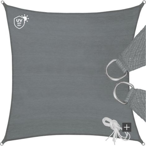 Voile d'ombrage carrée, 2x2 mètres, grise, en PEHD, offre une protection solaire et UV, adaptée aux jardins et terrasses. (1/5)