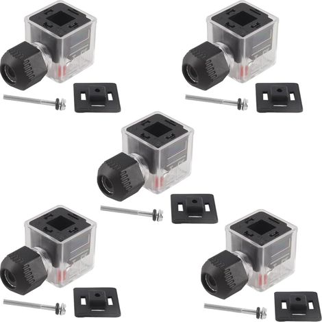 Lot de 5 fiches électriques étanches et anti-poussière avec voyant lumineux, pour électrovanne CC, transparentes (24 V) (1/5)