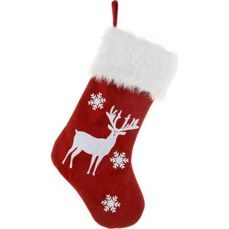 (Rentiermotiv) 1 Weihnachtslichterkette, roter bestickter Leinen-Weihnachtsstrumpf, Geschenktüte (nach 50% Rabatt) (1/2)
