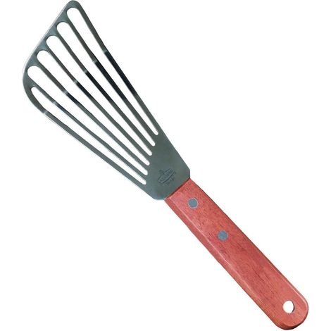 1 Spatule ajourée, Lame 16 cm flexible, Acier inoxydable, Manche bois, Cuisson poisson crêpes