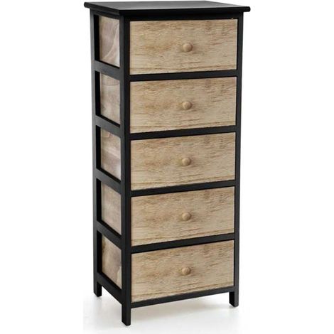 CASSETTIERA IN LEGNO NERO CON 5 CASSETTI IN COLORE NATURALE 40 X 29 X 90 CM (1/2)