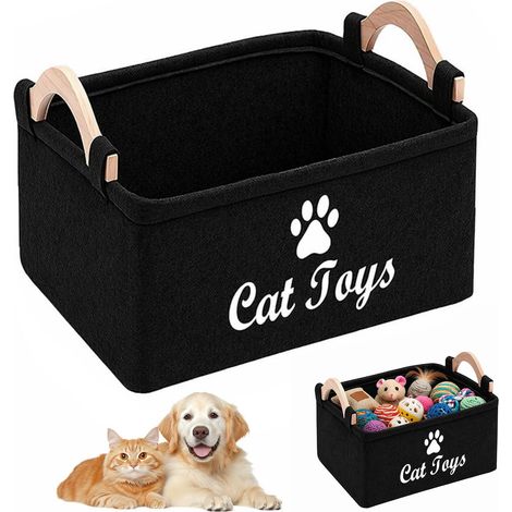 Panier Jouet Chien avec Poignée Panier de Rangement en Feutre pour Jouets Animaux Pliable Boîte de Rangement pour Chien Friandises Couvertures et Accessoires Noir (1/5)