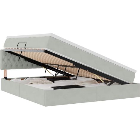 Maison Exclusive - Lit de rangement LED avec matelas Gris clair 160 x 200 cm