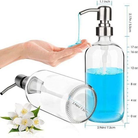 Distributeur de savon - - Modèle transparent - Pompe acier inox - Rechargeable - Élégant (1/3)