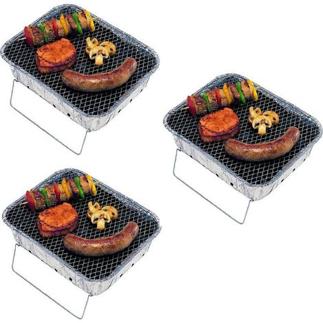 Set di 3 Barbecue istantaneo a carbone usa e getta griglia monouso con piedini GR 700 da esterno 31x23.5 cm per arrostire CARNE PESCE VERDURE all'aperto in montagna al mare (1/5)