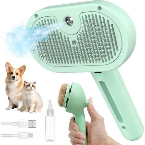 3-in-1-Dampfbürste für Katzen – Entwirrt mühelos das Fell und beseitigt statische Aufladung – 1 Kamm, grün (1/5)