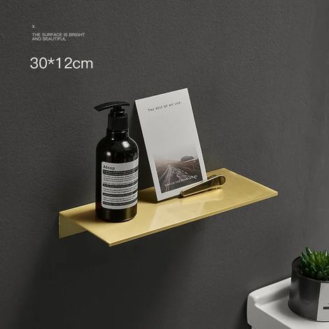 (Or brossé 30 cm) Étagère de rangement moderne pour salle de bain, cuisine et accessoires de maison, finition or brossé noir et blanc. (1/5)