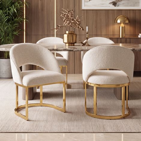 Lot de 6 chaises de salle à manger 59x56x80 cm en tissu bouclé beige, confort pour salon – MEUBLIV (1/5)