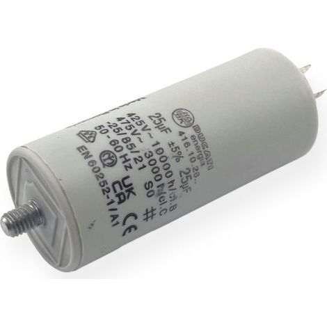 Ducati Energia – Condensateur permanent 25µF à cosses Faston 6.3mm – Ø40x92mm – Homologué VDE EN60252-1 – Pour moteurs électriques 220V (1/3)