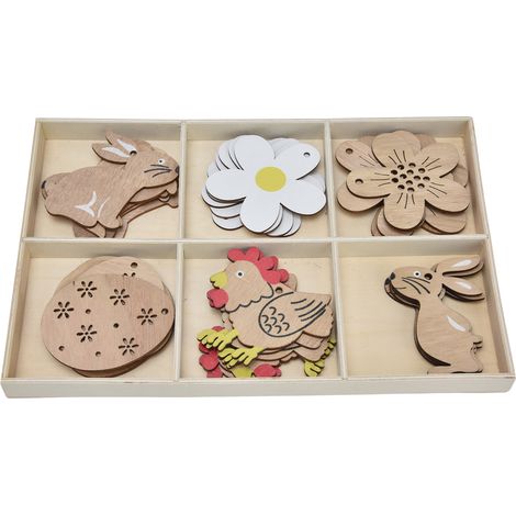 Osterdekorationsset aus Holz: Hasen und Eier, 6-teiliges handgefertigtes Set für Zuhause (Modell JM00238) (1/5)