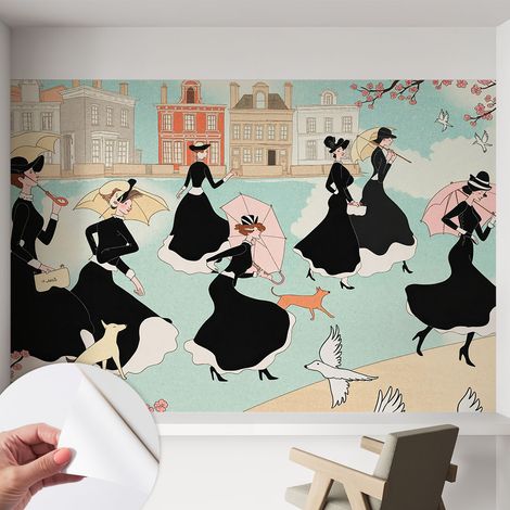 Tapete Selbstklebend - abwaschbar - trendige Wanddeko - elegant Fototapete Spazierende Frauen 152x104 cm (1/5)