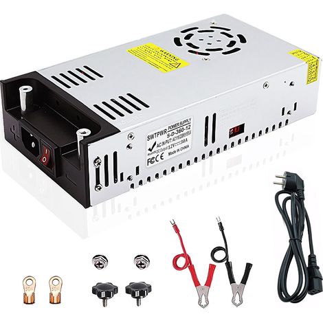 Bloc d'alimentation de mise à niveau DC 12 V 30 A 360 W - Transformateur 110 V/230 V AC vers DC - 12 V - Transformateur industriel pour barre lumineuse LED, caméra de vidéosurveillance, radio (1/5)