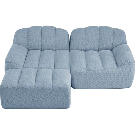 ELVMI Sofá esquinero modular 2 plazas con ottoman, asiento ancho y respaldo ergonómico, en felpa granulada, Azul (1/5)