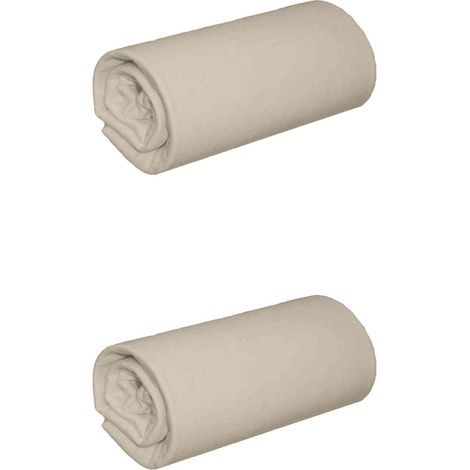Lot de 2 draps housses jersey beige bonnet 30 cm 100% coton biologique 70x190/200 (1/3)