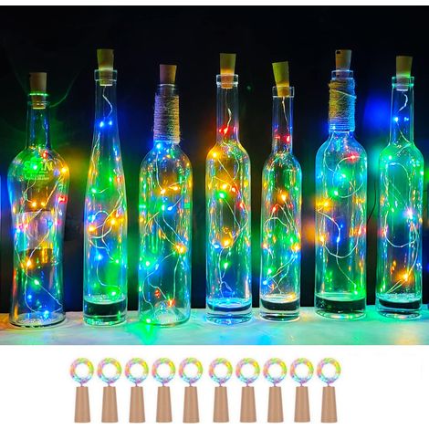 Guirnalda de luces para botellas de vino con tapones, paquete de 10, 2000 LED, funciona con pilas, mini guirnaldas de luces para manualidades, fiestas, decoración, Navidad, Halloween, bodas (color) 2  (1/5)