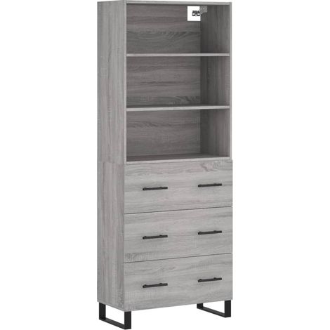 Buffet bahut commode armoire meuble de rangement organisateur cuisine salle de séjour salon haut sonoma 69,5 x 34 x 180 cm bois d'ingénierie gris