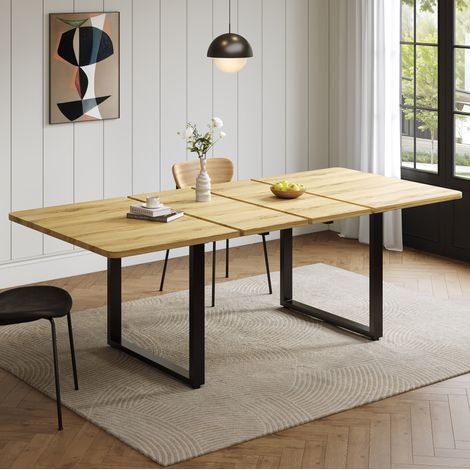 Tavolo allungabile 140/180/220 x 80 cm, 6-10 persone, MDF, gambe in metallo, naturale (1/5)