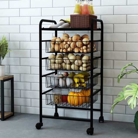 Carro de servicio Rudbjerg con 4 cestas metal 87 x 41 x 32 cm negro [en.casa]