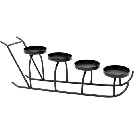 Metall Advents Kerzenständer in Schlittenform schwarz - 44 cm - Kerzen Halter für 4 Stumpenkerzen - Adventskranz Weihnachten Winter Tisch Dekoration