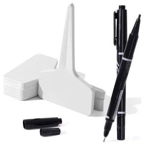 Pair 150 pièces Etiquette Jardin Exterieur Marqueurs en Plastique de Plantes Type T Plastique Etiquette Potager avec 2 stylos à encre gel en et Accessoires pour Plantes(blanc )10 x 6 cm (1/5)