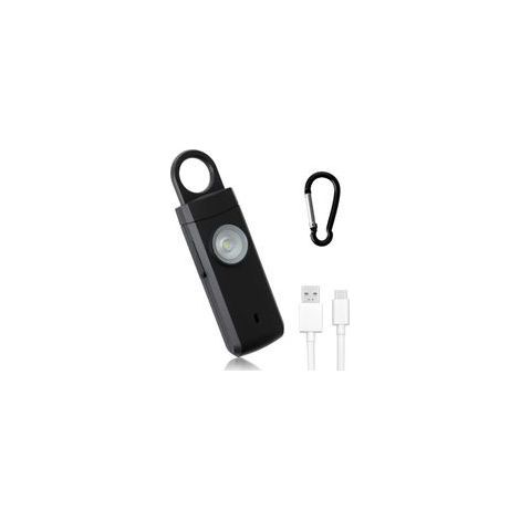 (Nero) Allarme anti-aggressione da 130 dB, allarme di sicurezza di emergenza ricaricabile, allarme portachiavi con luci LED, ricarica USB Type-C, kit di sicurezza portatile (1/5)
