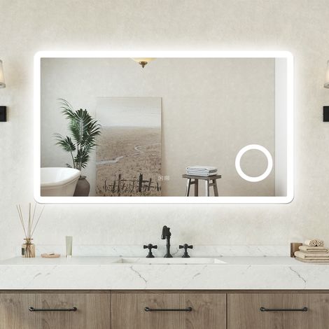 Specchio bagno Rettangolare 120x70cm Led Con 3 Luci + 3X Lente d'ingrandimento + Bluetooth + Antiappannamento (1/5)