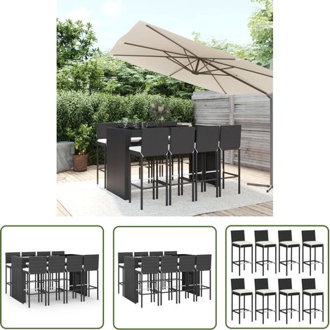 The Living Store Ensemble de bar de jardin 9 pcs avec coussins noir poly rotin - Meubles De Jardin - Salon De Jardin - Set De Bar Extérieur - Mobilier De Patio - Table De Bar (1/5)