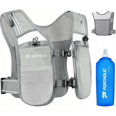 Gilet de Course pour Homme et Femme avec Bouteille d'eau de 500 ML Gilet d'hydratation réglable Réfléchissant Léger 6 Poches Accessoires de Course pour la randonnée et la Course à (1/5)