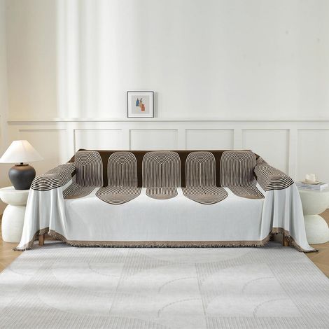 Sofa Überwurfdecke 4 Sitzer 180x380cm Chenille Dunkelkaffee mit Quasten (1/5)