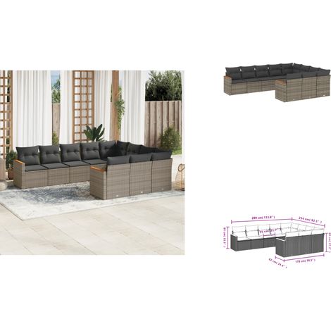 10-tlg. Garten-Sofagarnitur mit Kissen Grau Poly Rattan - Gartenmöbel - Outdoor Möbel - Rattan Sofa - Lounge Set - Esstischgarnitur (1/3)