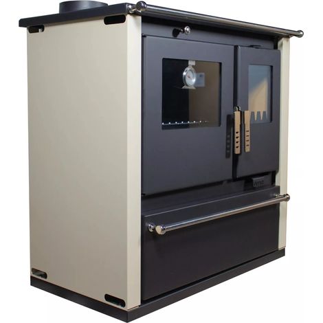 Stufa a Legna da Cucina Verso CS Plus - 7.7 kW con Pannelli Verniciati Avorio e Uscita Fumi Laterale Sinistra, Potenza e Raffinatezza (1/3)