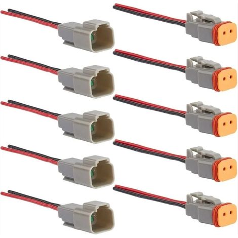 5 Sets Ensembles Connecteur Imperméable, Connecteurs DT à 2 Broches étanches Mâles et Femelles, Connecteur Automobile 2 Pôles, Connecteur Etanche 2 Fils 16AWG, pour Moto Camion Bateaux (1/4)