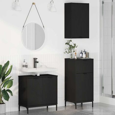 vidaXL Badezimmermöbel-Set mit Tür 3 pcs Schwarz Sperrholz und Metall (1/5)