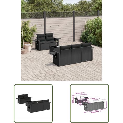 The Living Store 6-tlg. Garten-Sofagarnitur mit Kissen Schwarz Poly Rattan - Gartenmöbel - PE-Rattan Möbel - Outdoor-Lounge - Sofasatz - Esszimmerset (1/3)