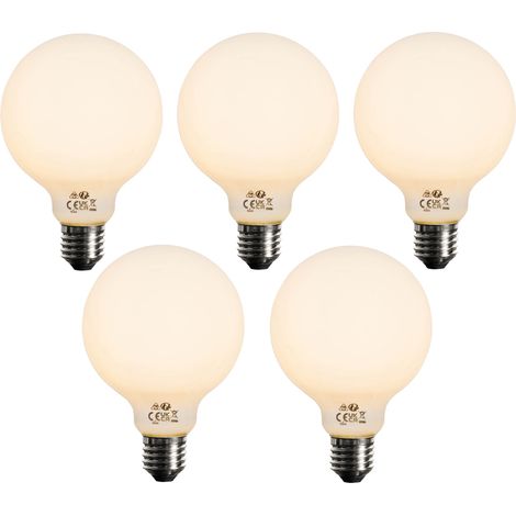 LUEDD Juego de 5 Bombilla LED regulable E27 opal G95 5W 450lm 2200K