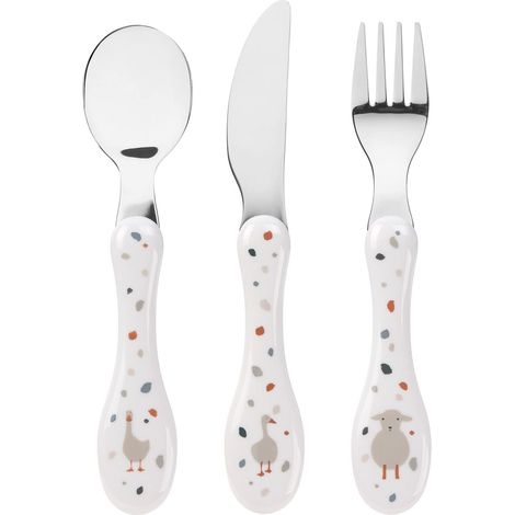 Set de couverts pour enfants 3 pièces Cuillère Fourchette Couteau Manche en plastique en acier inoxydable/Coutlery 3 pcs Tiny Farmer Sheep/Goose (1/5)
