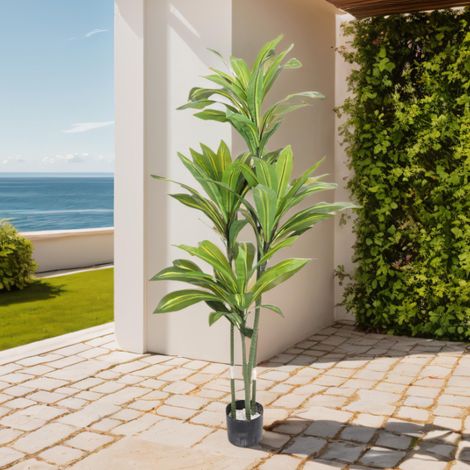 Dracaena Fragrans artificiale in ABS e PU ad alta definizione con vaso, 150 cm, 4 pezzi per ufficio, soggiorno e decorazione da spiaggia (1/4)