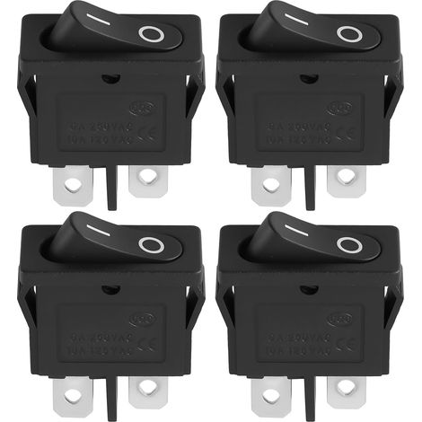 Pack of 4 toggle switches, 2 pins, 2 positions, 19 x 7 mm, 250 VAC, 6 A. Suitable for 4.8 mm flat plugs. (1/5)