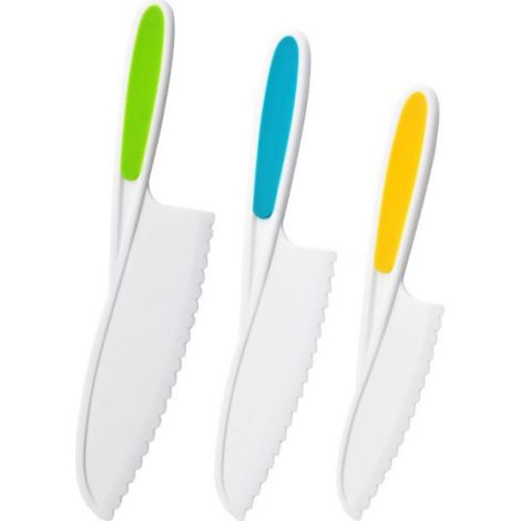 Couteaux Enfants - Set De 3 Couteaux Cuisine Enfants - Lame Synthétique Dentelée - Pour Apprentissage Cuisine - 27 X 5,5 Cm - 3 Pièces