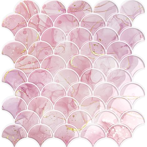 Carrelage Adhesif Mural Rose Écaille de Poisson Stickers Carrelage Secteur Crédence Adhésive Cuisine Dalle PVC Adhesive Murale Salle de Bain Imperméable Amovibles 30.5cm×30.5cm 6 Pièces (1/5)