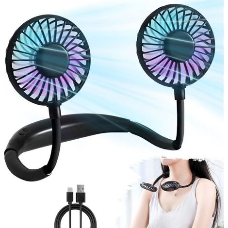 Ventilateur de cou portable SUREAIRE, double flux directionnel, rechargeable USB, 3 vitesses, lumière noire (1/5)
