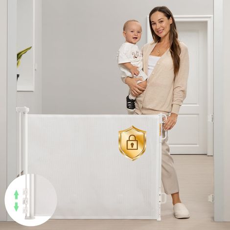 Barrière de Sécurité Rétractable pour Bébé et Chien Portillon de Protection Enroulable pour Escaliers et Couloirs Blanc (1/5)