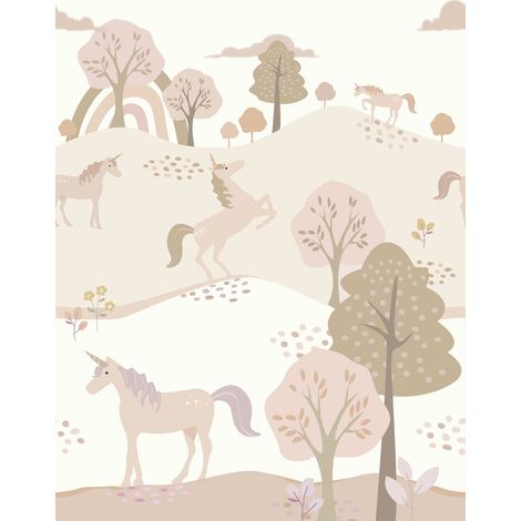 papier peint panoramique licornes beige et rose clair  - ESTAhome (1/5)