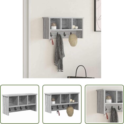 Étagère murale - Porte-manteau mural avec étagère Sonoma gris 50 x 16 x 26 cm (1/5)
