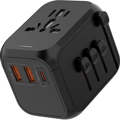 Universeller Reiseadapter mit PD20W, 2 USB-Anschlüssen, 1 USB-C-Anschluss und 1 Steckdose, internationaler Steckeradapter für Deutschland, die USA, Großbritannien, … (1/5)